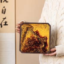 Handmade Lacquer Resin Solid Wood Tea Tray Home Chinese Style Hand-painted Tray - £62.58 GBP