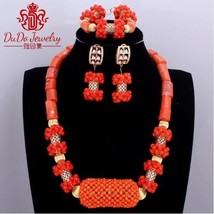 Orange 100% Genuine African Coral Beads Necklace Set Nigerian Wedding Sexy Brida - $120.98