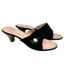 Vintage OOmphies Mules Size 7.5N Velvet &amp; Leather Open Toe Painted 2.5&quot; ... - £33.48 GBP