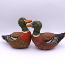 Vtg Handmade MALLARD DUCK Stuffed Plush Set of 2 Ducks Decoy Hand Sewn Fabric - £17.13 GBP
