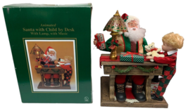 Vintage Santa With Child By  Desk With Lamp Musical Music Animated - £70.81 GBP