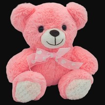MTY Plush Stuffed Teddy Bear 9&quot; Seated Pink Heart Bow Chenille Feet Valentine - £11.15 GBP