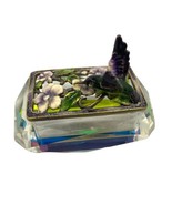 Glass Crystal Prism Trinket Box with Enamel, Pewter, Filigree lid w/Humm... - $58.41