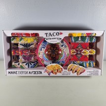 Taco Gift Set Festive 9 Piece Dishwasher Safe Kit 4 Holders 1 Bowl 4 Spo... - $26.99