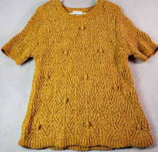 LOFT Sweater Womens XL Gold Knit 100% Polyester Short Sleeve Round Neck Pullover - £13.51 GBP