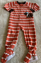 Just One You Boys Orange White Striped Brown Bear Fleece Long Sleeve Pajamas 2T - £5.19 GBP