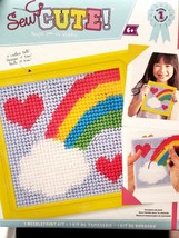 DIY Sew Cute Rainbow Hearts Kids Beginner Starter Needlepoint Kit w Frame 6&quot;x6&quot; - £11.95 GBP