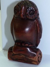 Vintage Japanese Masterfully Carved Detailed Wooden Netsuke Feathered Owl 6.5 cm - £54.84 GBP
