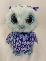 TY Beanie Boo Oscar OWL 8” Plush Blue Purple  Blue Glitter Eyes Stuffed ... - $15.43