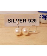 Orange Pearl Hoop Earrings 925 Sterling Silver, Handmade Women Wedding E... - £27.97 GBP