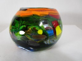 Studio Art Glass Patchwork Bowl Vase Small Size Heavy Multi Color - £79.51 GBP