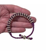 Rope Braided Bracelet Purple Braid and Silver Beads Adjustable Pull On S... - £6.27 GBP