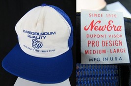 Rare! 1970&#39;s Carborundum Blue Cap Vintage New Era Trucker Hat Mesh Snapback - £19.75 GBP