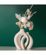 The Levvohd White Hollow Ceramic Vase Set Of 2, Round Modern Vase For No... - $61.67 CAD