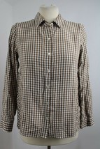 J Jill XSP Brown White Gingham Check Long Sleeve Rayon Drape Top Shirt - £19.45 GBP