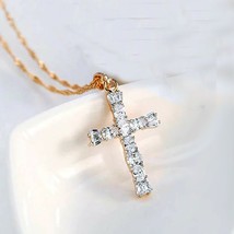 14K Yellow Gold Plated Round &amp; Baguette Cut Simulated Diamond Cross Pendant - £66.16 GBP