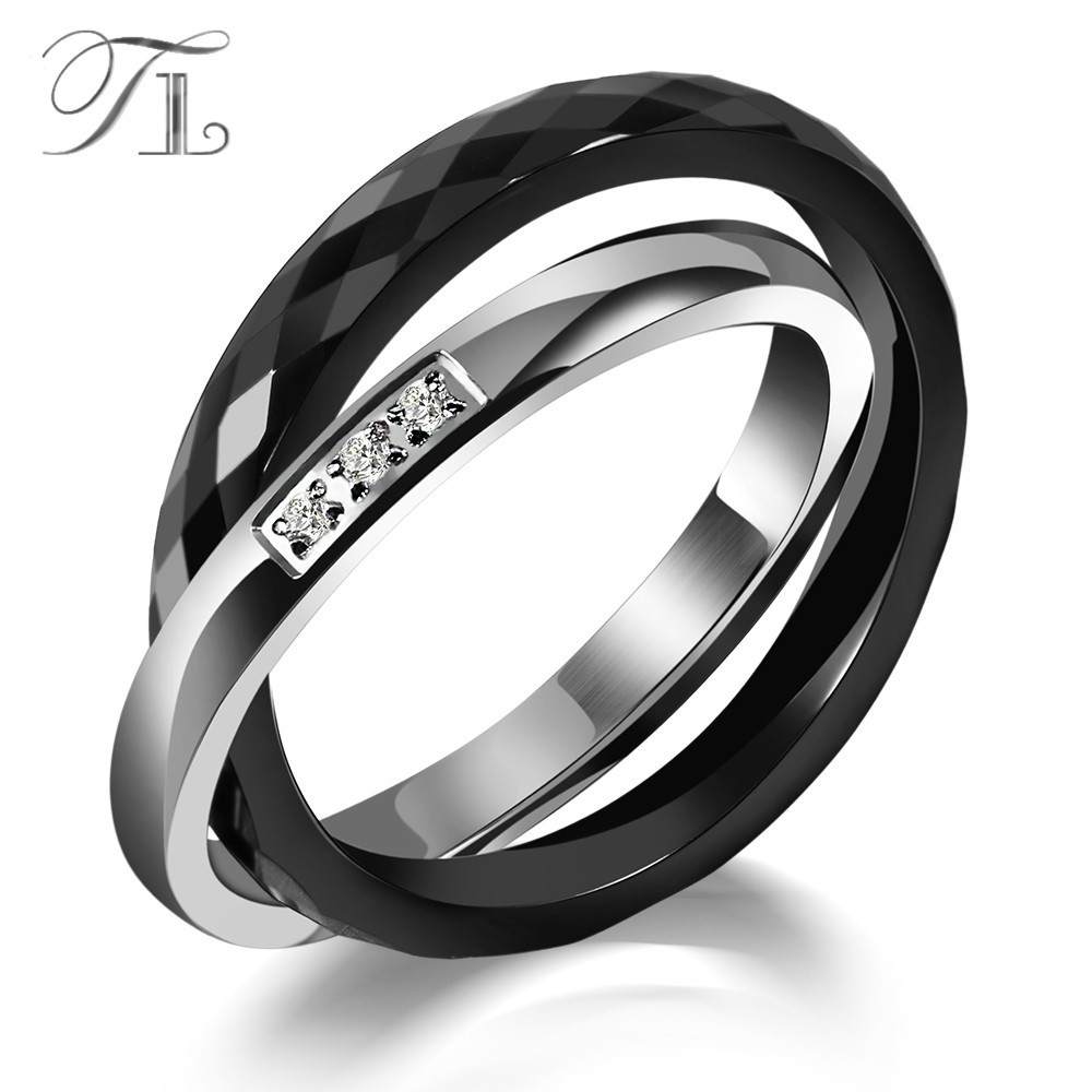 Tl Ceramic Rings Black&silver Zircon Cross Ring Anniversary Present Unique Fashi - $14.84