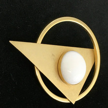 STEVE SASCO vintage modernist geometric pin - goldtone white cabochon MCM brooch - £22.14 GBP