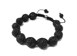 Crystal Ball Black Onyx Color New 12mm Wide Buddhist Macrame Bracelet 1278 - £23.45 GBP