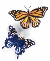 Butterfly Wall Plaques Set of 2 Lights Up Metal LED 13.7" High Orange Blue