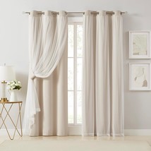 Beige 90% Blackout Curtains With Sheer Overlay Mix And Match Double Layer Therma - £73.53 GBP