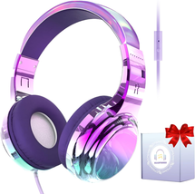 Qearfun Headphones for Girls Kids for School,Cool Kids Wired Headphones with Mic - £17.98 GBP