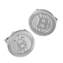 Bitcoin Cufflinks Cryptocurrency Replica Token Bit Miner Silver New W Gift Bag - £10.41 GBP