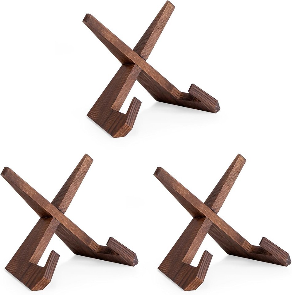 3-Pack 6.5-Inch Vintage Wooden Plate Holder Display Stand for Elegant Showcasing Item image 3
