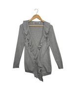 Athleta Sweater Womens Extra Small Gray Cashmere Blend Ruffle V Neck Lon... - $33.83 CAD