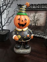 Halloween Vintage Style Primitive Pumpkin Clown Resin Tabletop Statue 10.5&quot; - £26.51 GBP