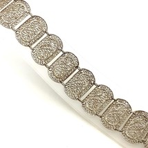 Antique Sterling Art Deco Filigree Open Scroll Works Panel Link Bracelet 6 3/4 - £67.59 GBP