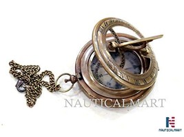 NauticalMart Push Button Sundial Nautical Brass Compass With Chain - £27.65 GBP