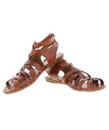 Womens Huarache Sandals Real Leather Cognac Gladiator Style Buckle #552 - £27.50 GBP