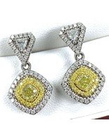 Pendientes de Gota 1.62 TCW Cojín Billón Diamante Amarillo 14k Oro Blanco - £3,740.84 GBP