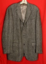 Harris Tweed VTG Gray Black Herringbone Jacket Blazer Men&#39;s 43 XL Scottish Wool - £41.92 GBP