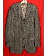 Harris Tweed VTG Gray Black Herringbone Jacket Blazer Men&#39;s 43 XL Scotti... - £41.71 GBP