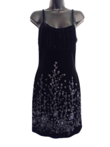 Status Tank Slip DRESS size M Black Velour Stretch Velvet Knit w/ Silver... - $19.75