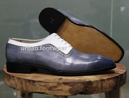 Mens New Handmade Formal Shoes Brown Suede Blue Leather Side Lace Casual Wear  - £115.09 GBP