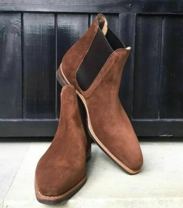 New Mens Brown Suede Handmade Formal Chelsea Dress/ Business Ankle Dress Boots - $149.99 - $199.99