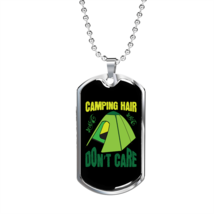 Camper Necklace  Camping Hair Don&#39;t CAre Green Tent Necklace Stainless Steel or - £37.92 GBP+