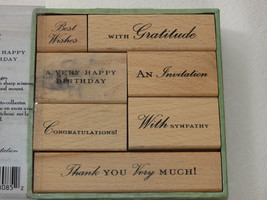 Anna Griffin Wood Mount Stamp Set includes 7 rubber stamps Best Wishes Congratul - £12.30 GBP