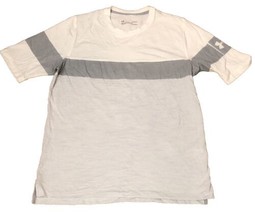 Under Armour Fitted Heatgear Mens L Gray White Color block Crewneck Tee Shirt - £11.01 GBP