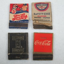 4 Vintage Matchbook Covers Pepsi Cola Double Dot Coca Cola Safety Edge Wax Paper - £23.48 GBP
