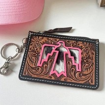 Pink Thunderbird Western Cowhide Tooled Leather Keychain Wallet - $23.76