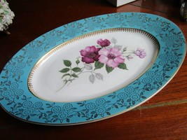 Moritz Zdekauer MZ Austria oval platter TURQUOISE GOLD PURPLE FLOWERS 14... - $75.45
