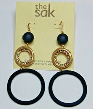 The Sak Gold Tone French Wire Dangle Earrings Blue Bead Rhinestones Blue Circle - £15.60 GBP