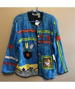 NWT Maggie Barnes 1X Jacket Blazer Art to Wear 3D Embroidered Garden Car... - $82.16 CAD