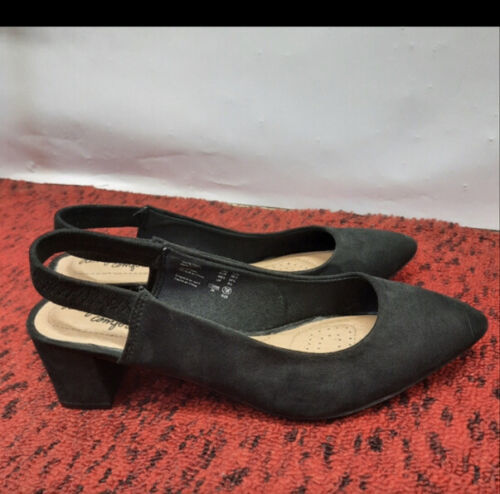 Primary image for DEXFLEX COMFORT Women Sz 7.5 black Faux Suede Slingbacks Pumps Heels
