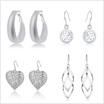 hot sale 4 pair Earring set 925 Stamp silver fashion charms earrings women weddi - £16.96 GBP