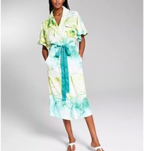 INC X Jeannie Mai Women Green Marble Print Waist Tie Notch Collar Dress Size XL - £58.41 GBP